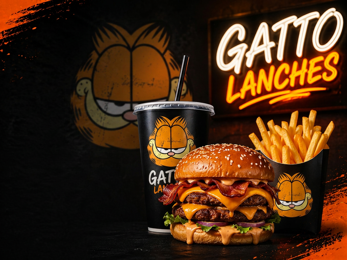 Combo Gatto Lanches com hambúrguer, batata e refrigerante